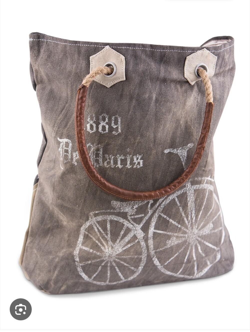 Mona B Paris Streeter Canvas Tote, Leather Handles, Made From Upcycled Materials
